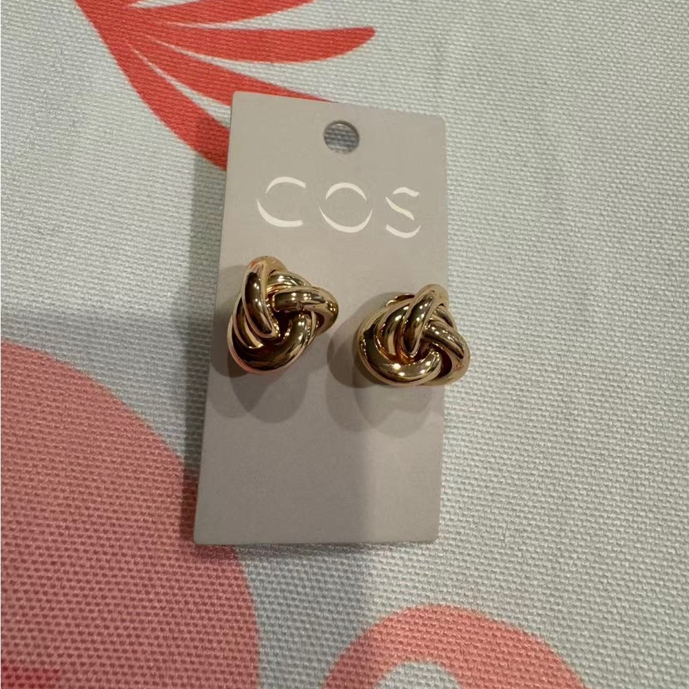 COS Twisted Knot Stud Earrings - Shiny Gold